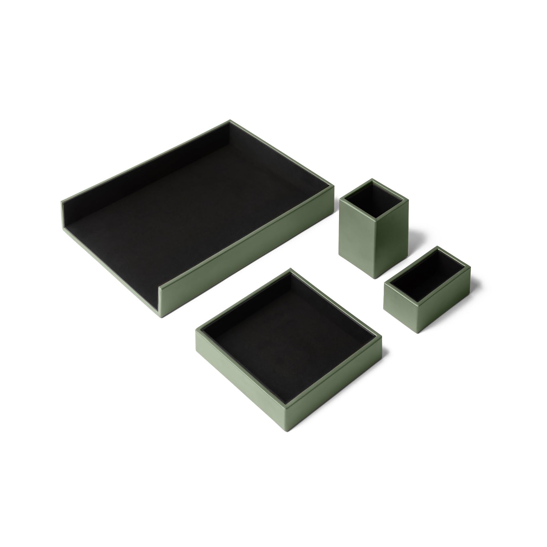 Eglooh - Minerva - Set Scrivania in Cuoio Verde - Set Accessori Ufficio Formato da 4 Pezzi: Svuotatasche, Portapenne, Porta Documenti, Porta Biglietti da Visita - Made in Italy