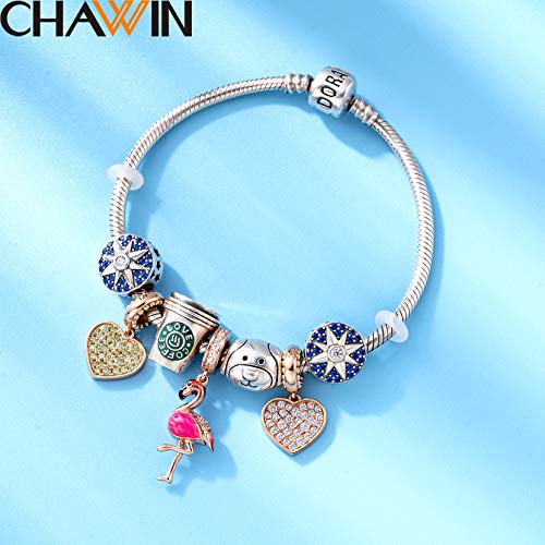 Chawin April Birthstone Charms, Authentic 925 Sterling Silver Love Heart Pendant, Love Rose Gold Charms Fit Reflexions Pandora Charms Bracelet, Necklace, Birthday Gift, Sparkling Diamond White Cz #TOP3