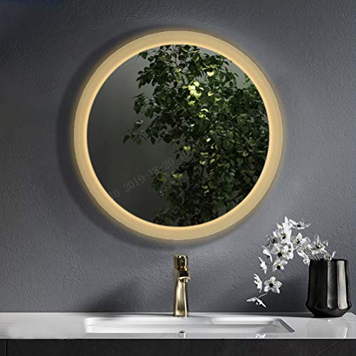 MOTINI LED Lighted Bathroom Wall Mounted Mirror Contemporary Frameless Vanity Mirror Round Illuminated