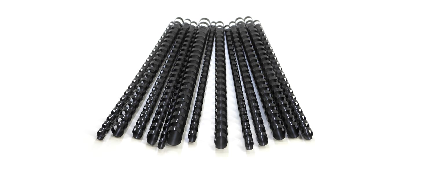 RAYSON Dorsi Plastici per Rilegatura Miste Dimensioni, 6mm/8mm/10mm/12mm, 25 Pezzi per Misura, Capacità di Rilegatura 20-90 Fogli, A4, Nero, Confezione da 100