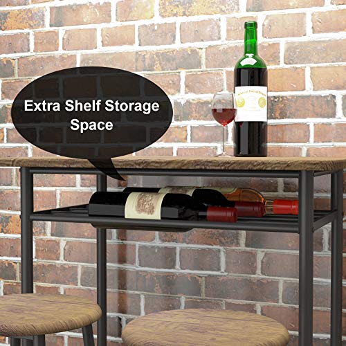 Weehom 3 Pieces Bar Table Set, Modern Pub Table And Chairs Dining Set, Kitchen Counter Height Dining Table Set With 2 Bar Stools, Built In Storage Layer, Easy Assemble, Brown #TOP5