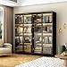 FAMAPY Display Cabinet with Lights, Glass Cabinet with Doors and Shelves, 4-Tier Storage Cabinet, Display Case for Collectible, Living Room, White and Black 31.5”W x 15.7”D x 63”H