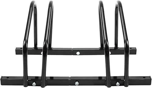 Miniatura 2 de QWORK Soporte de suelo resistente para 2 bicicletas, soporte de acero con recubrimiento en polvo para uso en interiores y exteriores, compatible con