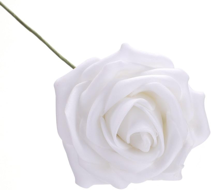 Febou Artificial Flowers, 50pcs Real Touch Artificial Foam Roses Decoration DIY for Wedding Bridesmaid Bridal Bouquets Centerpieces, Party Decoration, Home Display (Delicate Type, White)