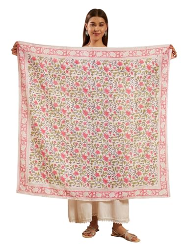Image of Ravaiyaa - Attitude is everything Sanganer Hand Block Printed Scarves Pure Cotton Scarf Square Hijab Dupatta 40 inch X 40 inch Inch