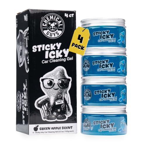 Chemical Guys Sticky Icky Car Cleaning Gel Green Apple Interior Car Cleaner Reusable Automotive Crevice & Interior Dust Cleaner for Air Vents Consoles Cup Holders & Keyboards 4 Pack (100g Each)