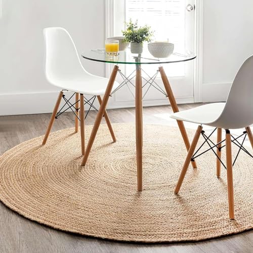 GRUHUM Handwoven Jute Area Rug 4 feet Round Natural Fiber