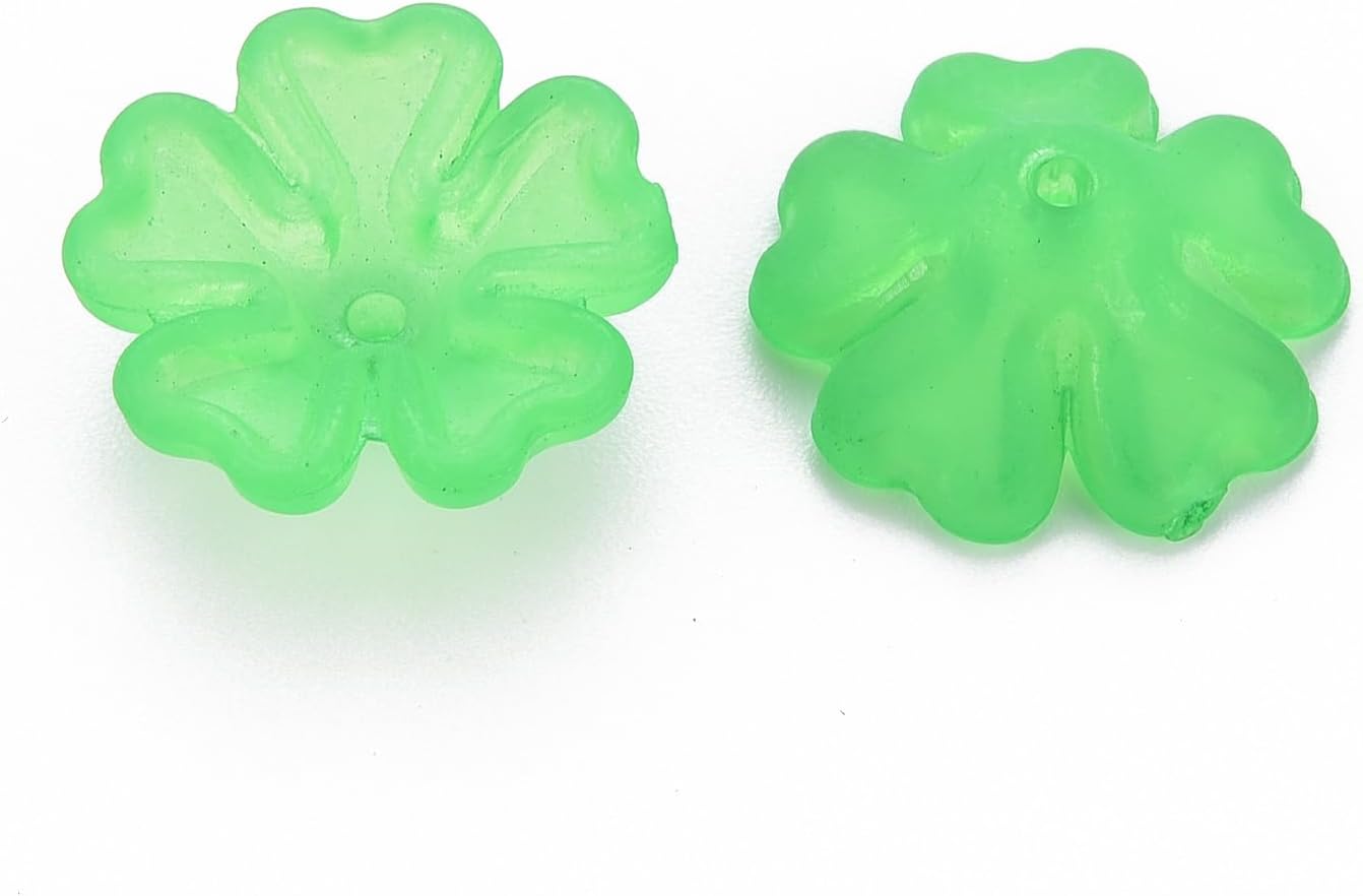 LiQunSweet 950 pcs Frosted Green Flower Acrylic Spacer Bead Caps 5-Petal Heart Floral Beads End Caps for DIY Jewelry Bracelet Necklace Earring Bag Keychain Decor