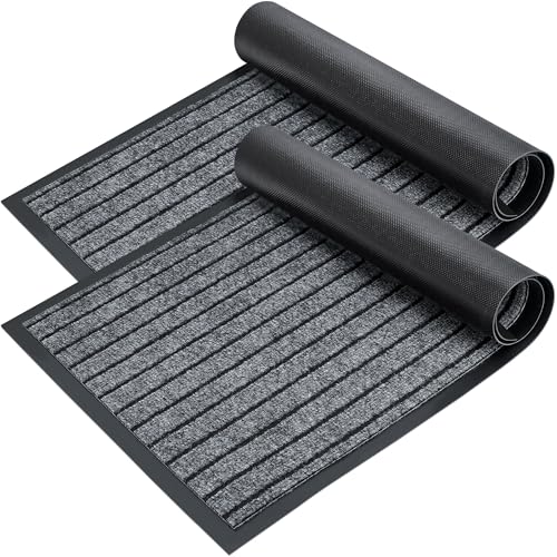 LotFancy - LotFancy 30" x 17" Set of 2 Front Door Mat for Indoor Outdoor Entrance, Dirt Traper Low Profile Easy Clean Doormat, Non Slip Welcome Mats for Patio Porch Garage Entryway, Dark Gray - -5%