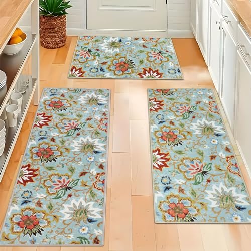 Homcomoda Kitchen Rugs Sets 3 Piece with Runner Non Slip Kitchen Mats for Floor Set of 3 Boho Kitchen Rugs Sets Washable Carpet Runner Rug for Kitchen Laundry Hallway