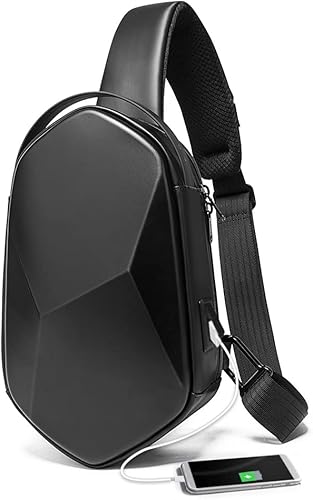 BANGE Sling Bag Waterproof Safe Protect Shell Crossbady Bag Backpack, Biking Hiking Travel Shoulder Bag (Black with USB)