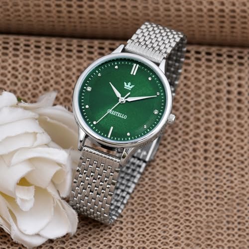 Image of CRESTELLO Stainless Steel Chain Analog Wrist Watch for Women (Silver /Pink /Green /Blue Dial) | CR-L154-CH