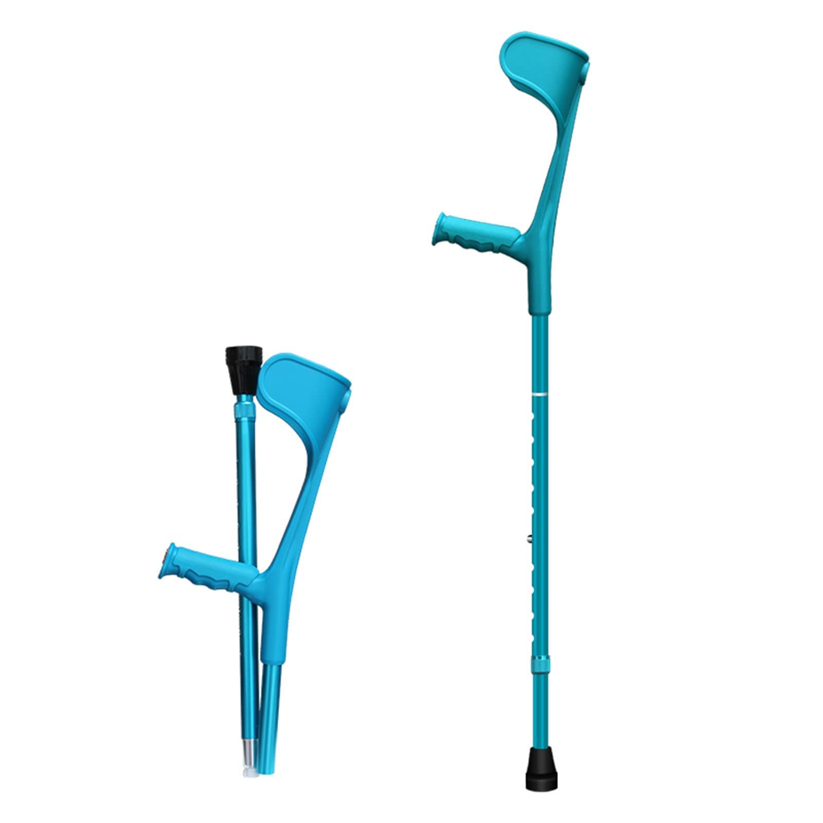 Muletas de antebrazo para adultos, ergonómicas, ajustables, resistentes, antideslizantes, con puños abiertos, muletas ligeras y plegables de aleación de aluminio, color negro, rosa y azul, 2 unidades