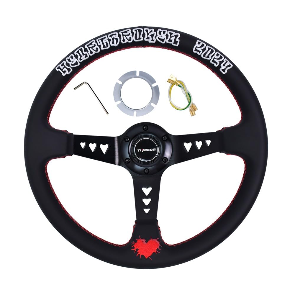 Volante da corsa universale da 13,8" (350 mm, 3 pollici) con design a calice profondo, volante per auto per rally, motorsport, simulazione di guida, barche, in pelle microfibra