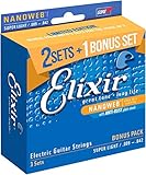 Elixir Strings 16540 Electric Guitar Strings with NANOWEB Coating, 3 Pack, Super Light (.009-.042)