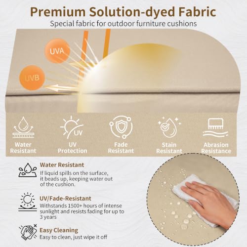 Image of 24x24 Outdoor Chair Cushions Set of 2, Waterproof Deep Seat Cushions for Patio Furniture with Removable Cover, Fade Resistant 4'' Outdoor Seat Cushion with Ties Handle for Wicker Sofa Couch,Khaki