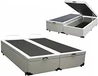 Cama Báu Box Base Queen Bipartido Corino Blindado com Pistão a Gás. (Branco)