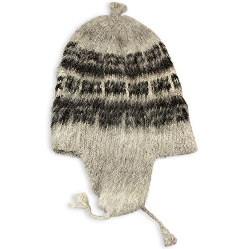 Tumia LAC Adult Alpaca Knitted Chullo Hat with Earflaps One Size Light Grey