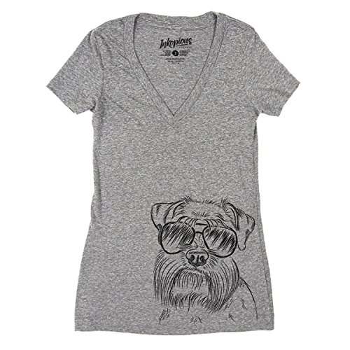 Inkopious Wrigley The Schnauzer Women's Triblend Slim Fit T-Shirt V-Neck Medium Grey
