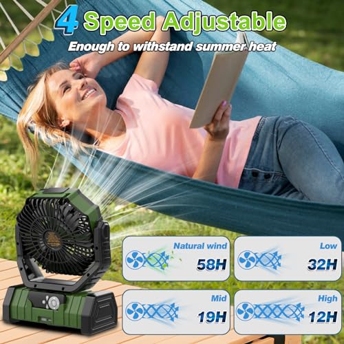 20000mAh-Rechargeable-Portable-Camping-Fan-USB-Battery-Operated-Powered-Shaking-Head-Fan-with-LED-Lantern-4-Speed-4-Timing-Outdoor-Tent-Fan-for-Camping-with-Remote-Hook-for-FishingTravel-Jobsite