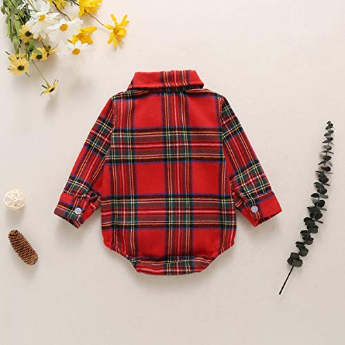 Longfei Pasgeboren Baby Jongen Kerst Outfits Plaid Bodysuit Onesie met Bowtie Flanel Romper Jurk Shirt Gentleman Pak - Afbeelding 5