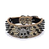 Pimaodog Collier clouté pour chien en cuir de 5,1 cm pour chiens de moyenne et grande taille, Pit Bull Mastiff Bully Boxer (XL : 53,3-61 cm, marron doré)