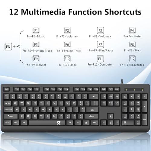 Image of Redragon Quiet Thin Wired Keyboard and Mouse Combo, Large Print, Black