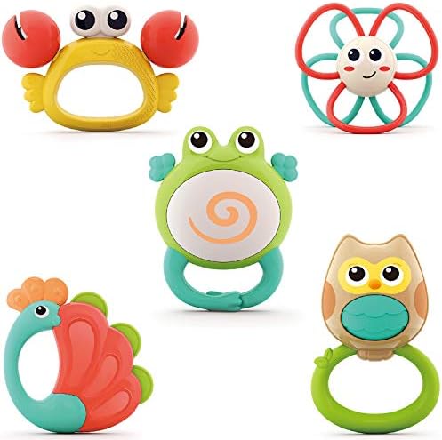 Yiosion Baby Rattle Sets Teether Rattles Toys Babies Grab Shaker and Spin Rattle