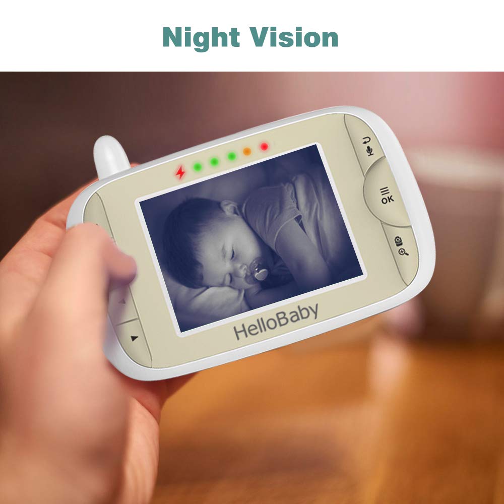 HelloBaby Baby Monitor con telecamera,display da 3,2 pollici,baby monitor video e audio,telecamera per bambini Pan-Tilt-Zoom a distanza, visione notturna, funzione citofono,HB65
