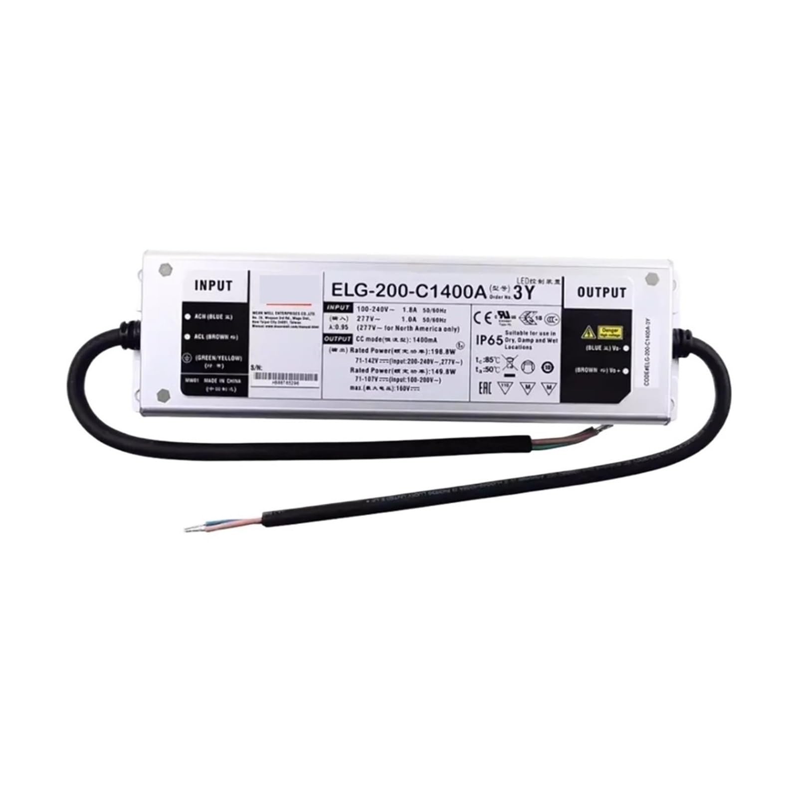 SWEWDSQG 105~150W Constant Current Driver Waterproof Switching Power Supply ELG-200-C700A-3Y C1400A-3Y(ELG-200-C700A-3Y)