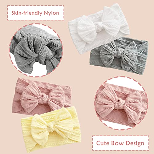 4 Stück Baby Turban Stirnband Baby Mädchen Nylon Stirnbänder Baby Schleife Stirnband Weiche Schleife Kopfbedeckung Elastische Haarbänder für Neugeborene, Kleinkinder