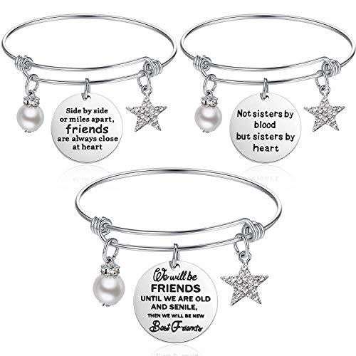 3 Pieces Friendship Bracelet Stainless Steel Adjustable Best Friend Bangle Bracelets Gift for Birthday Graduation Christmas (Style B)