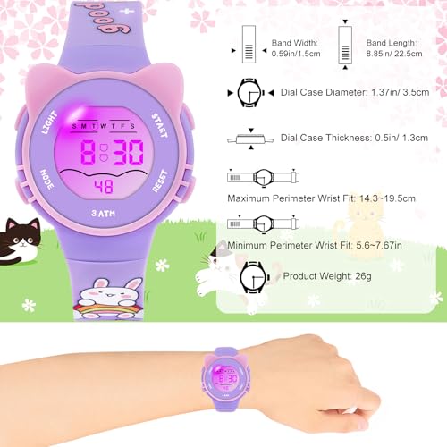Image of Kids Digital Analog Watches for Girls Boys, 7 Color Lights Waterproof Cute Wristwatches for Kids with Alarm Stopwatch, Great Present for Girls Boys Ages 5-13