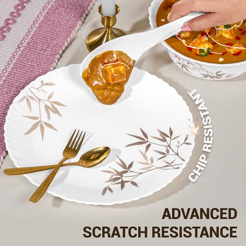 Image of Treo by Milton Opalware Aurelia Arashi Dinner Set of 35 | Serving for 6 | Microwave & Dishwasher Safe | Bone-Ash Free | Tempered Toughness | Plates, Bowls, Spoons | Crockery Set for Dining & Gifting