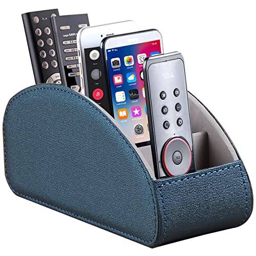 Remote Control Holder, Leather 5 Rooms Desk Organizer and Decorations for Living Room, Bedside Table Remotes Caddy for TV Controllers/ Makeup Brush Pen/ Office Stationery/ Art Supplies/ Eyeglasses