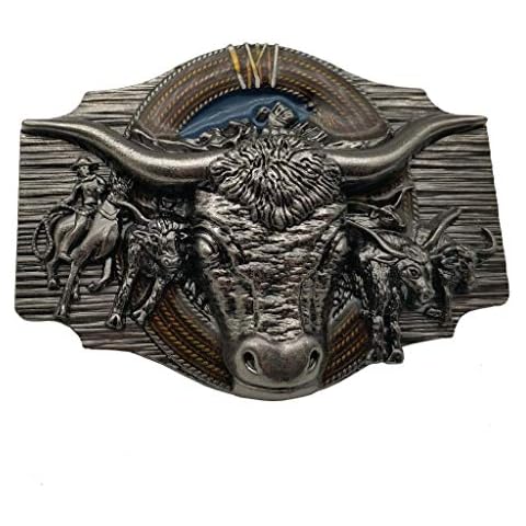 Xwest Longhorn Cowboy Cowgirl Bull Rodeo Western Texas Belt Buckle Cover