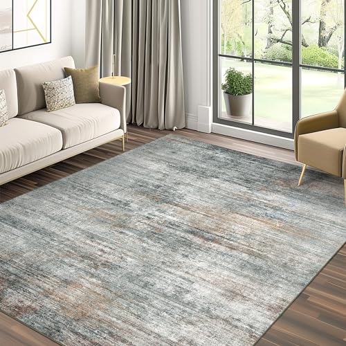 Image of BEIMO Area Rugs 8x10 for Living Room Bedroom, Modern Abstract Machine Washable Rug, Large Soft Low Pile Floor Cover with Non Slip Backing for Dining Room, Ash Gray Brown
