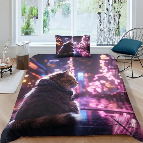 Parure de lit chat 3D IOFEER en microfibre ultra douce lavable en machine