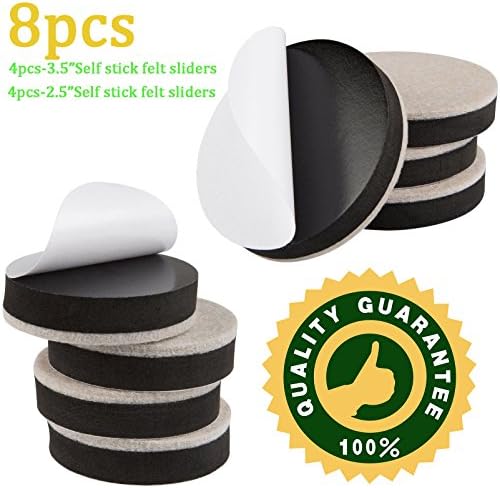 8 Pack Self-adhesive Felt Furniture Sliders,4 Pack 3.5" Self Stick Furniture Felt Sliders,4 Pack 2.5" Self-Stick Furniture Moving Sliders,Self Adhesive Furniture Movers Furniture Slider