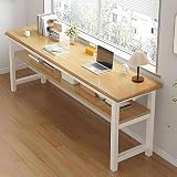 Moderno escritorio estrecho independiente – Escritorio doble de madera para computadora con estantes de almacenamiento para el hogar y la oficina, estación de trabajo rectangular de 100 cm