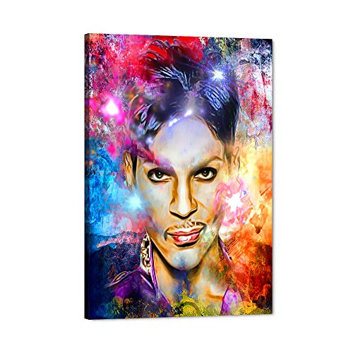 Prince Rogers Nelson Canvas Wall Art, Abstract American Musician King Art Prints Cool Man Prince Wall Painting, Music Colorful Framed Art Work Wall Poster for Room Decor Prince Fans Gift (12  Wx18 H)