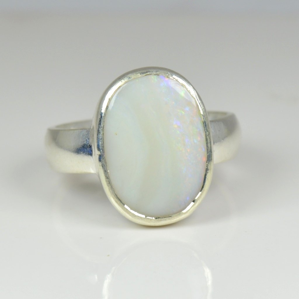 55Carat Unisex NA plata de ley talla ovalada blanco ópalo
