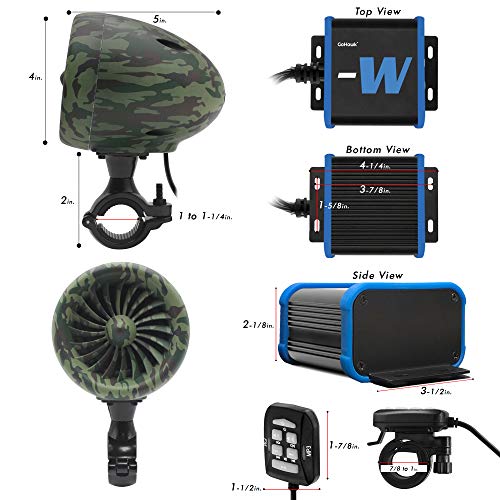 Gohawk Tj4-W Camo Green Waterproof Amplifier 4" Full Range Bluetooth Motorcycle Stereo Speakers 1 To 1.25 In. Handlebar Mount Audio Amp System Harley Touring Cruiser Atv 4-Wheeler, Usb, Aux, Fm Radio #TOP6