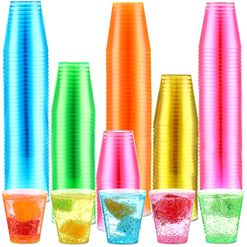 500 Pcs 2 Oz Neon Shot Glasses Plastic Shot Cup Reusable Mini Colored Shot Glass Party Shot Glasses For Whiskey, Wine, Food Samples, Juice, Birthday Wedding Christmas Party Decoration #TOP28