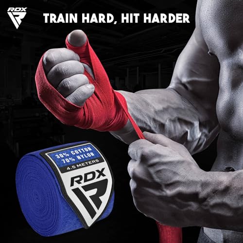 Miniatura 7 de Rdx 4,5 M De Largo Cajas Vendas Wraps Mma Elástico Guantes Pulgar Cortina 4,5 Metros 340,19 Muay Thai, Unisex, Color Blue Blau, Tamaño Talla Única