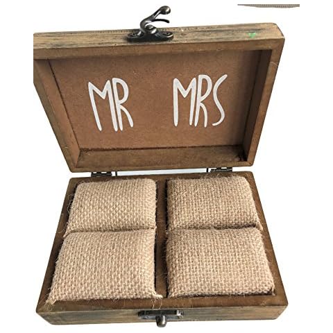 Elegant Blooms & Things Solid Wood Ring Box with Burlap Pillow Lining, Wedding, Engagement, Marriage, Two Shall Become one Cover