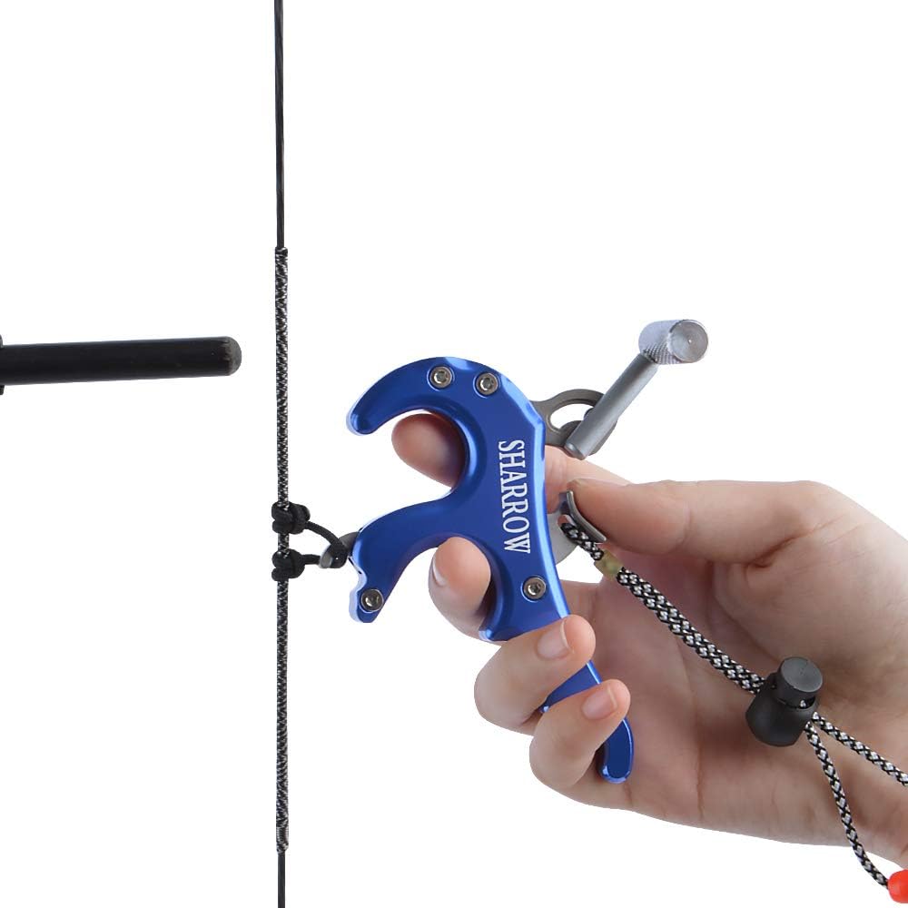 AMEYXGS Archery Release Aids Bow Release 4 Finger Thumb Bow Release Grip Aluminium Alloy Caliper Trigger for Compound Bow