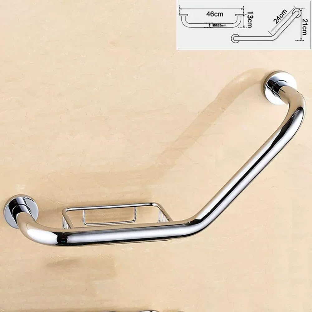 Asidero para bañeras y duchas, en ángulo para bañeras y duchas, Barra de Agarre de Seguridad Curva de Acero Inoxidable para baño, Montaje en Pared, Mango Antideslizante, Soporte de Inodoro para