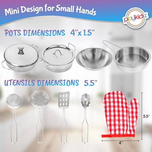 Playkidz Stainless Steel Pots and Pans - Toy Cookware 9 Piece Playset for Kids Pretend Play House - Great Birthday Gift for Girls - Image 5