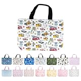 [アルコバレーノキッズ] レッスンバッグ 男の子 女の子 トートバッグ 手提げかばん お稽古バッグ サブバッグ 小学校 幼稚園 保育園 日本製 手作り お名前タグ付き (はたらく車 オフホワイト) レッスン